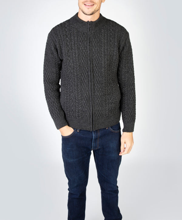 irelands eye Aran Textured Zipped Cardigan Graphite