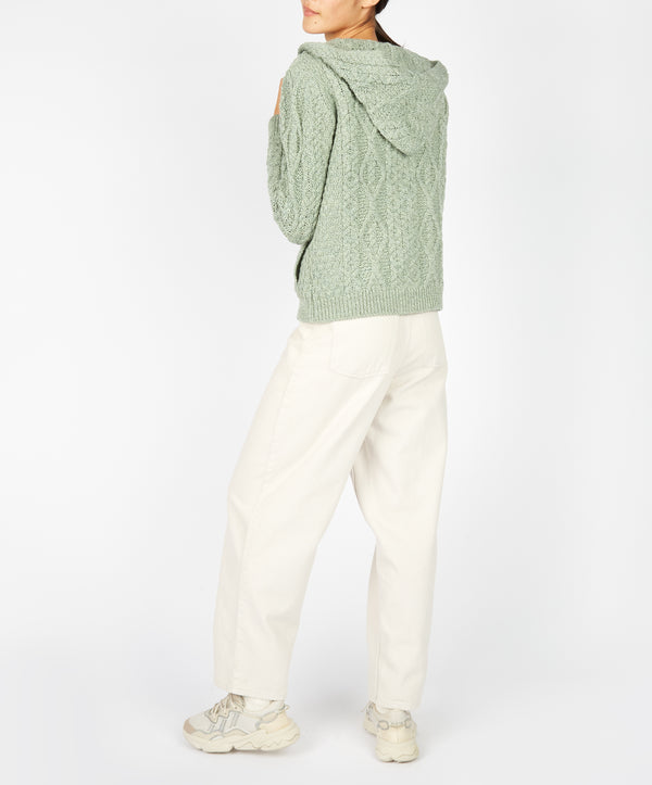 Irelands Eye Ash Aran Zipped Hooded Jacket Sage Marl