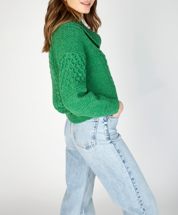 Irelands Eye Aster Shawl Collar Oversized Sweater Green Marl