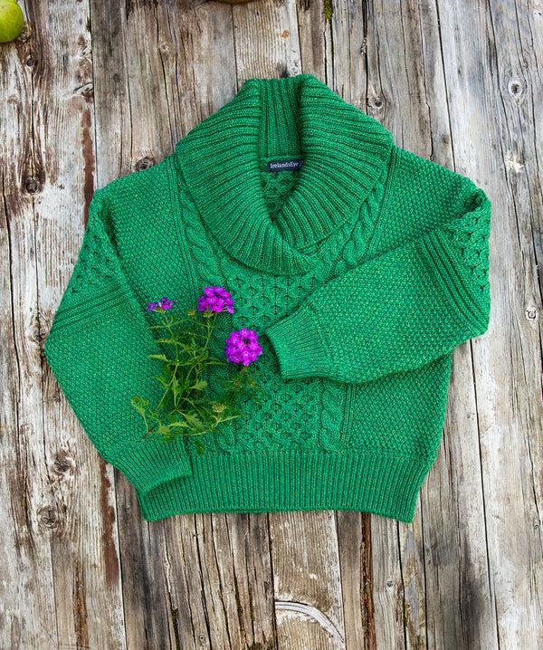 Irelands Eye Aster Shawl Collar Oversized Sweater Green Marl