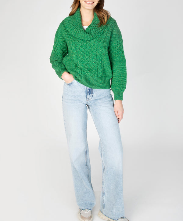 irelands eye Aster Shawl Collar Oversized Sweater Green Marl