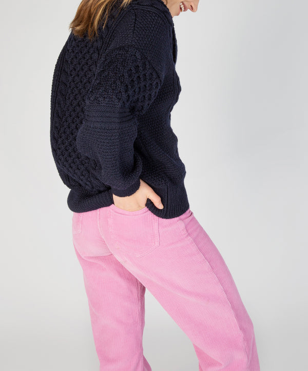 Irelands Eye Aster Shawl Collar Oversized Sweater Navy