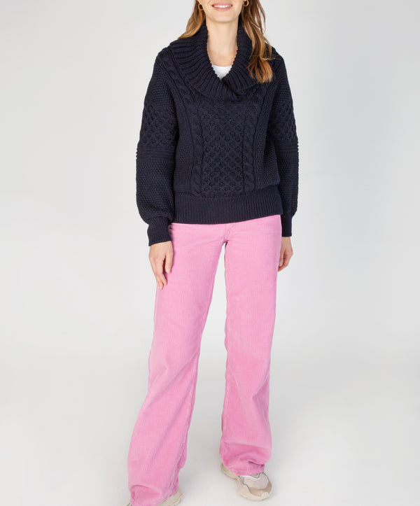 irelands eye Aster Shawl Collar Oversized Sweater Navy