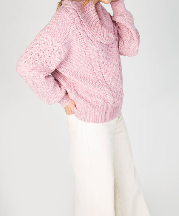 Irelands Eye Aster Shawl Collar Oversized Sweater Pale Pink