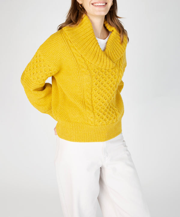 Irelands Eye Aster Shawl Collar Oversized Sweater Sunflower