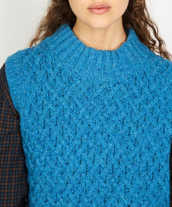 Irelands Eye Ballybricken Trellis Cropped Vest Forget-Me-Not Blue