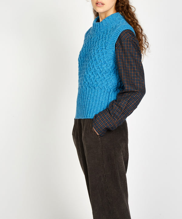 Irelands Eye Ballybricken Trellis Cropped Vest Forget-Me-Not Blue