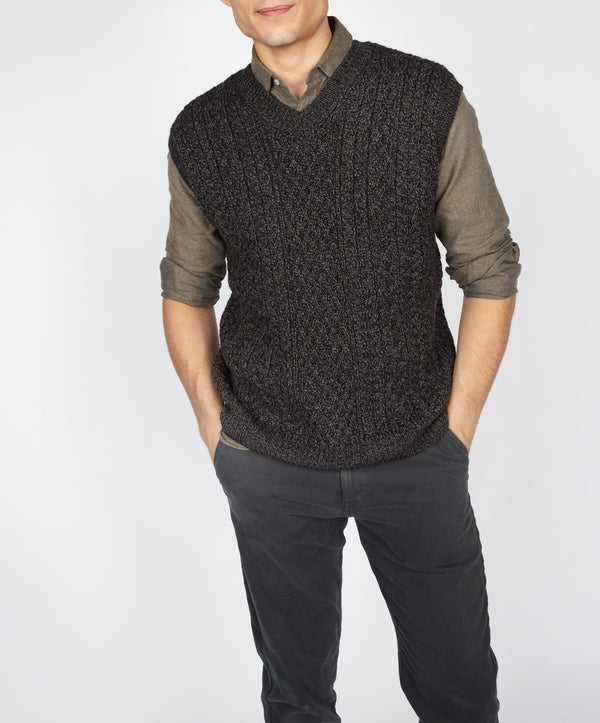 irelands eye Birch Mens Aran V Neck Vest Anthracite