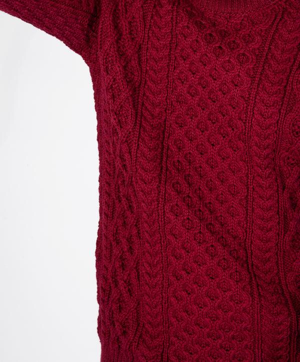 Irelands Eye Blasket Honeycomb Stitch Mens Aran Sweater Claret
