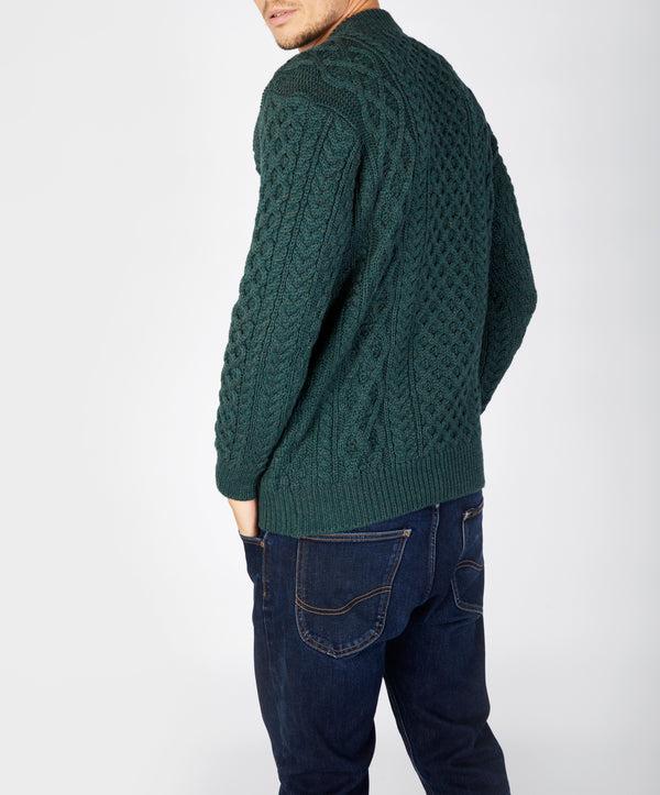 Irelands Eye Blasket Honeycomb Stitch Mens Aran Sweater Evergreen