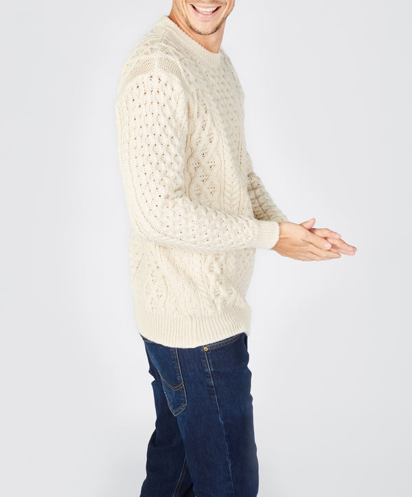 Irelands Eye Blasket Honeycomb Stitch Mens Aran Sweater Natural
