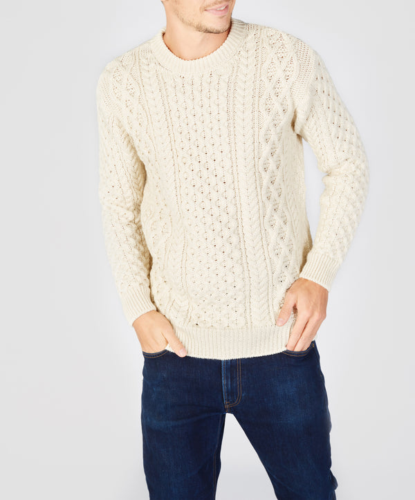 Irelands Eye Blasket Honeycomb Stitch Mens Aran Sweater Natural