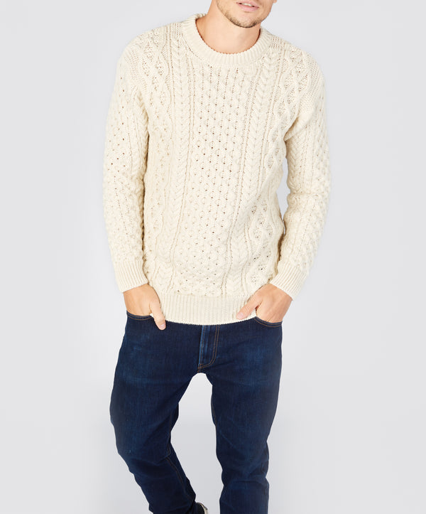 irelands eye Blasket Honeycomb Stitch Mens Aran Sweater Natural