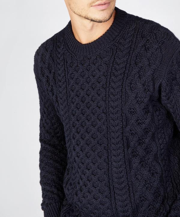Irelands Eye Blasket Honeycomb Stitch Mens Aran Sweater Navy