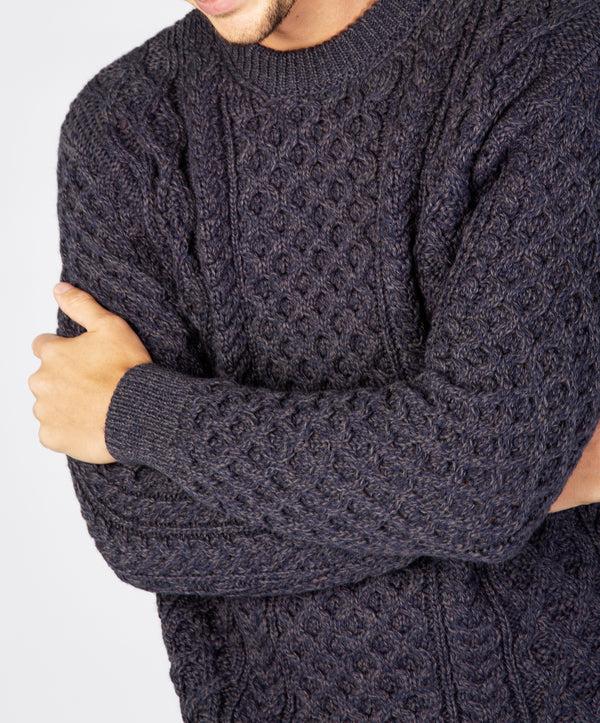 Irelands Eye Blasket Honeycomb Stitch Mens Aran Sweater Navy Marl