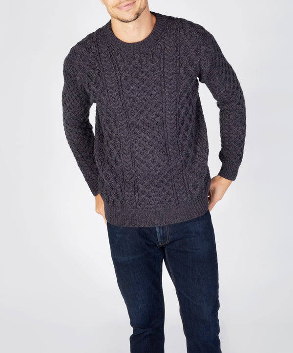 irelands eye Blasket Honeycomb Stitch Mens Aran Sweater Navy Marl