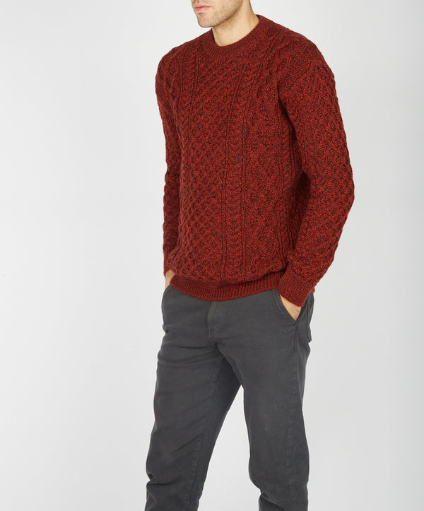 Irelands Eye Blasket Honeycomb Stitch Mens Aran Sweater Sable Marl