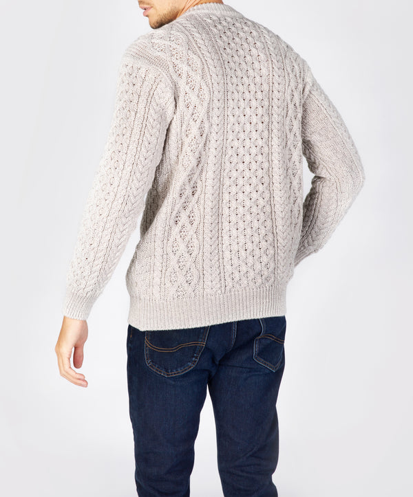 Irelands Eye Blasket Honeycomb Stitch Mens Aran Sweater Silver Marl