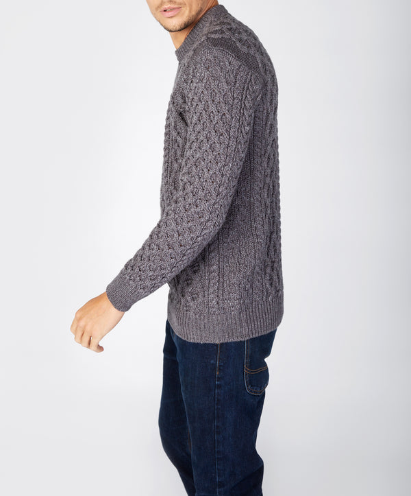 Irelands Eye Blasket Honeycomb Stitch Mens Aran Sweater Steel Marl