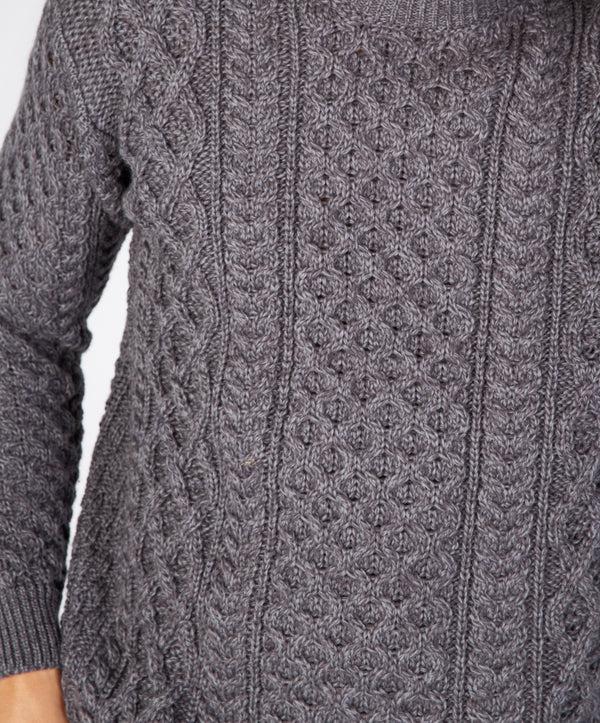 Irelands Eye Blasket Honeycomb Stitch Mens Aran Sweater Steel Marl
