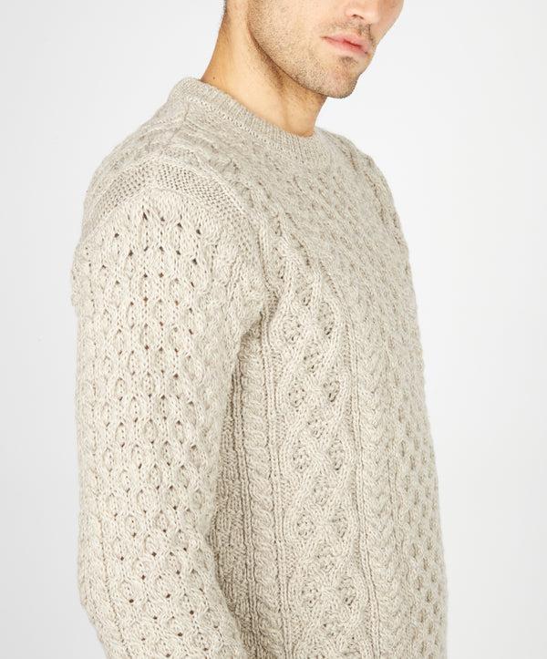 Irelands Eye Blasket Honeycomb Stitch Mens Aran Sweater Stone Marl