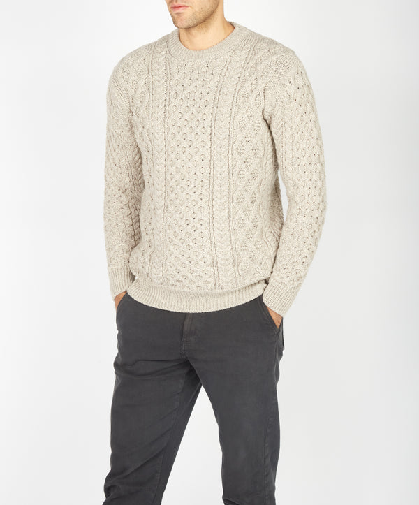 Irelands Eye Blasket Honeycomb Stitch Mens Aran Sweater Stone Marl