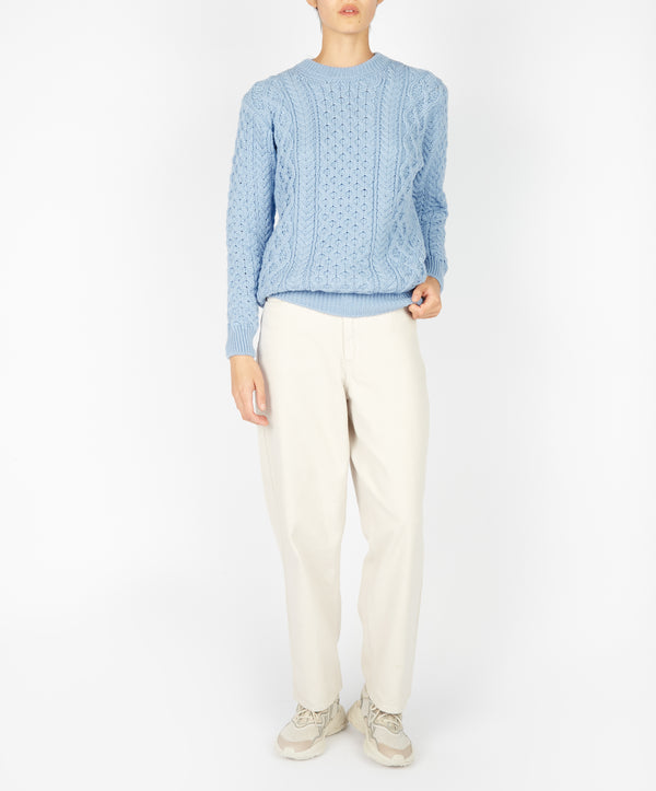 irelands eye Blasket Honeycomb Stitch Womens Aran Sweater Morning Sky