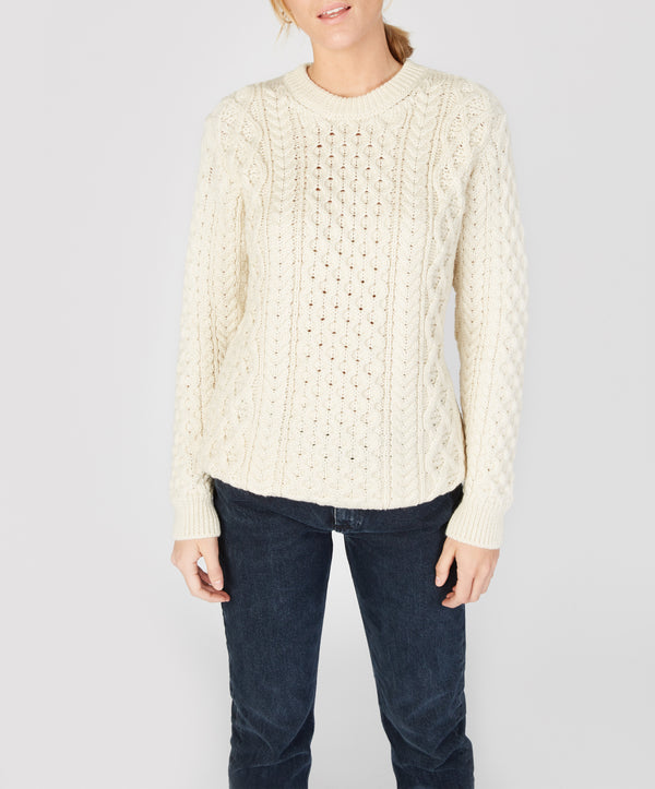 Irelands Eye Blasket Honeycomb Stitch Womens Aran Sweater Natural