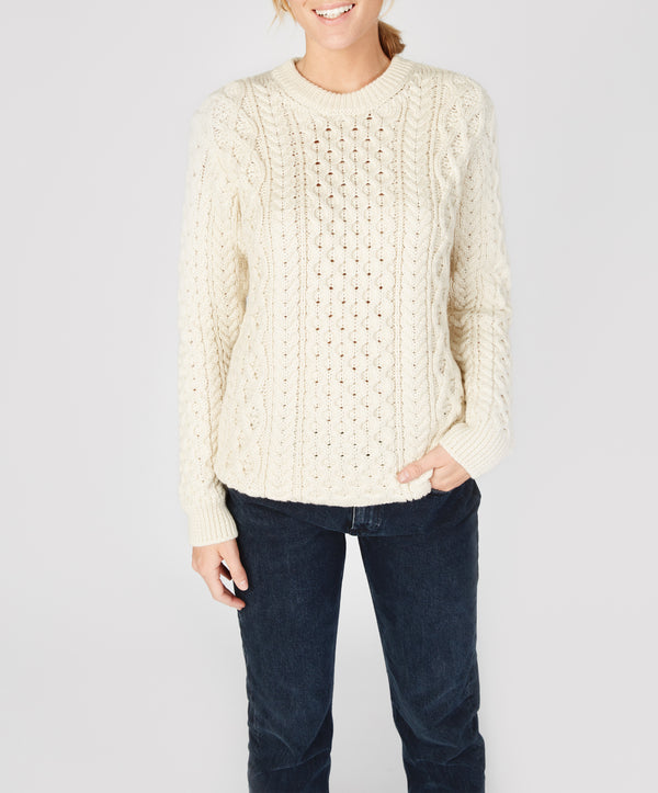 irelands eye Blasket Honeycomb Stitch Womens Aran Sweater Natural