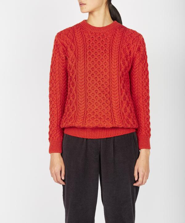 Irelands Eye Blasket Honeycomb Stitch Womens Aran Sweater Orange Marl