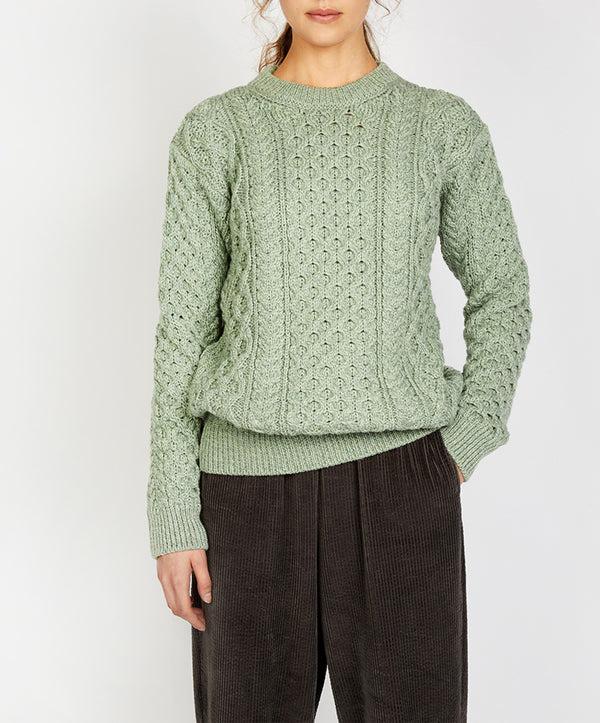 irelands eye Blasket Honeycomb Stitch Womens Aran Sweater Sage Marl