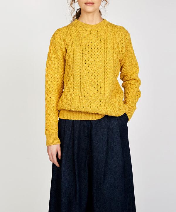 irelands eye Blasket Honeycomb Stitch Womens Aran Sweater Sunflower