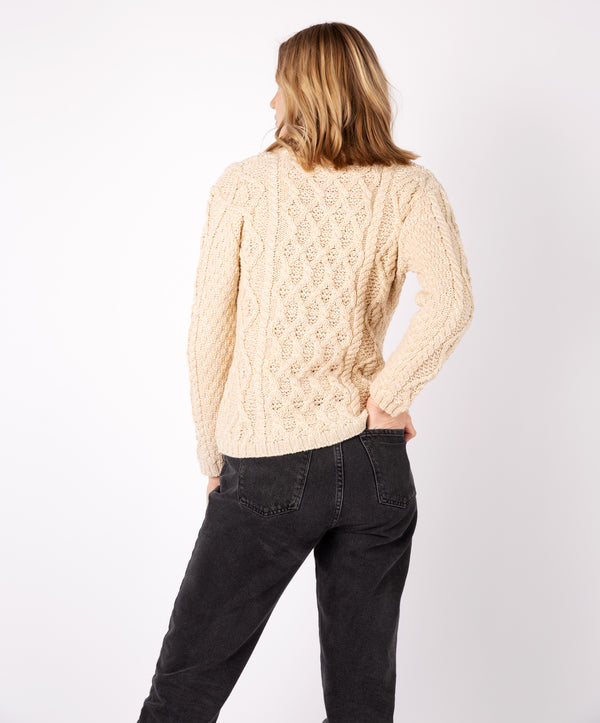 Irelands Eye Bramble Aran Shawl Collar Sweater Oatmeal Marl