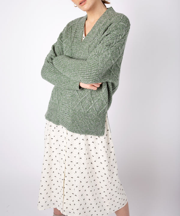 Irelands Eye Brome Batwing Diamond Pattern Cardigan Apple