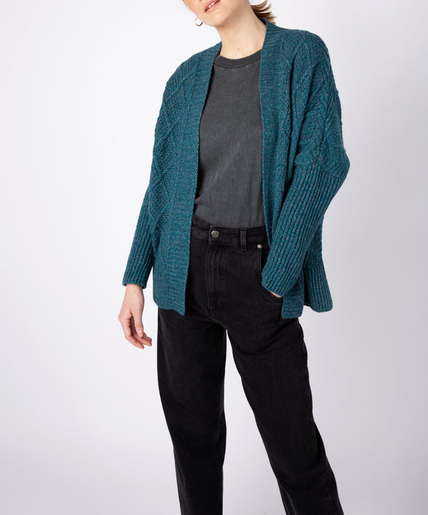 Irelands Eye Brome Batwing Diamond Pattern Cardigan Aquamarine