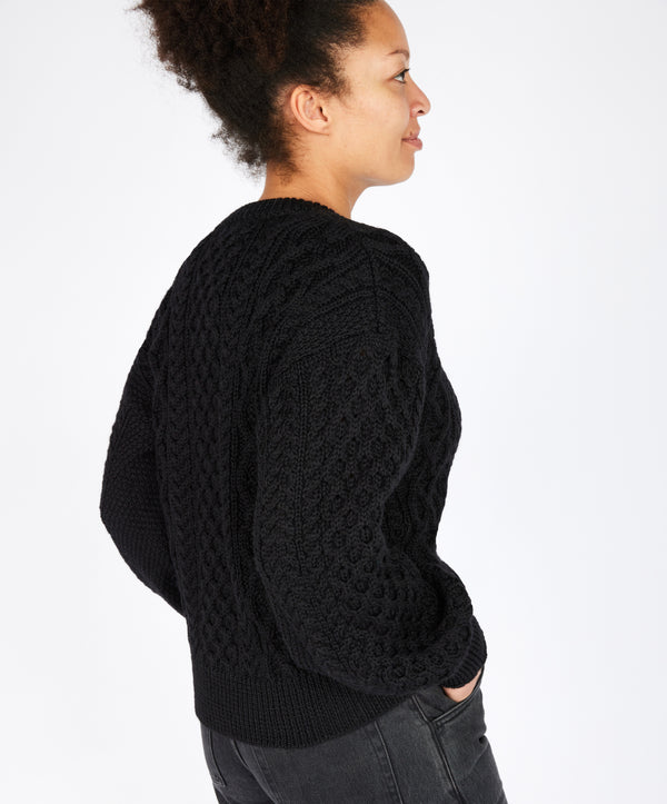 Irelands Eye Clover Cropped Aran Cardigan Dark Night