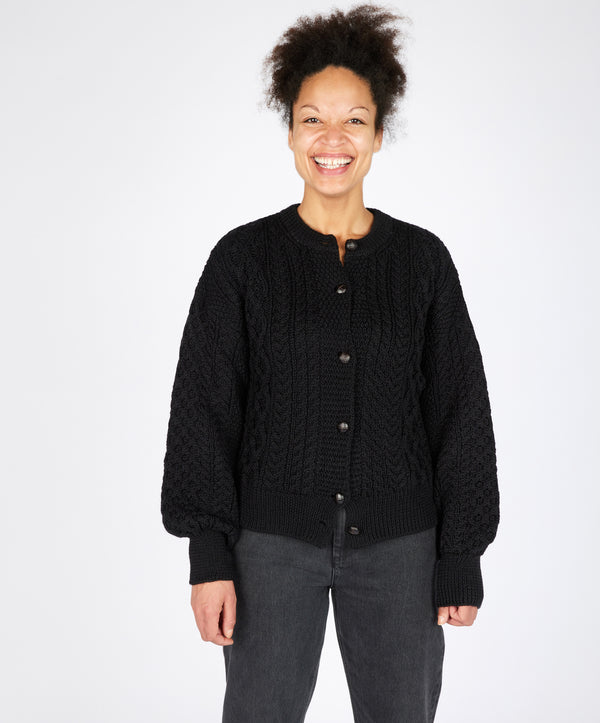 irelands eye Clover Cropped Aran Cardigan Dark Night
