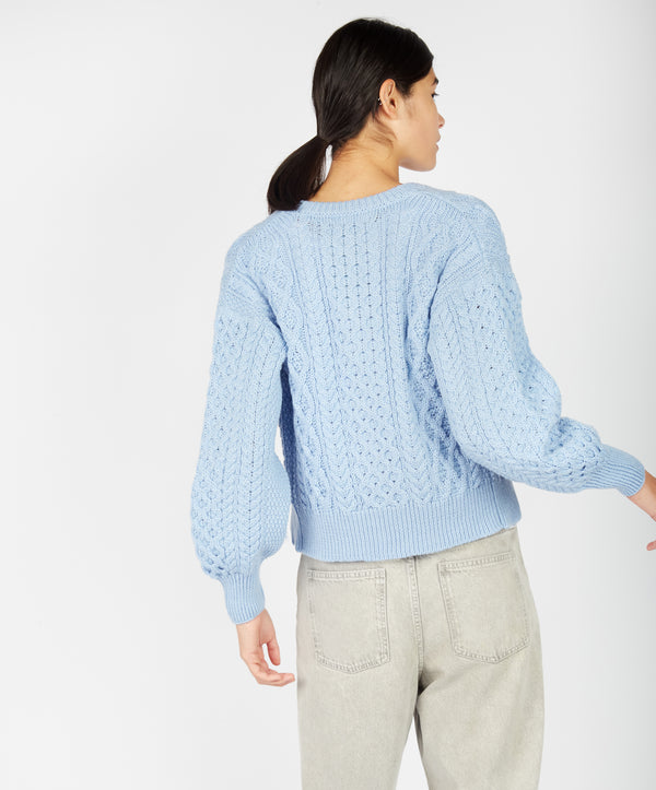 Irelands Eye Clover Cropped Aran Cardigan Morning Sky