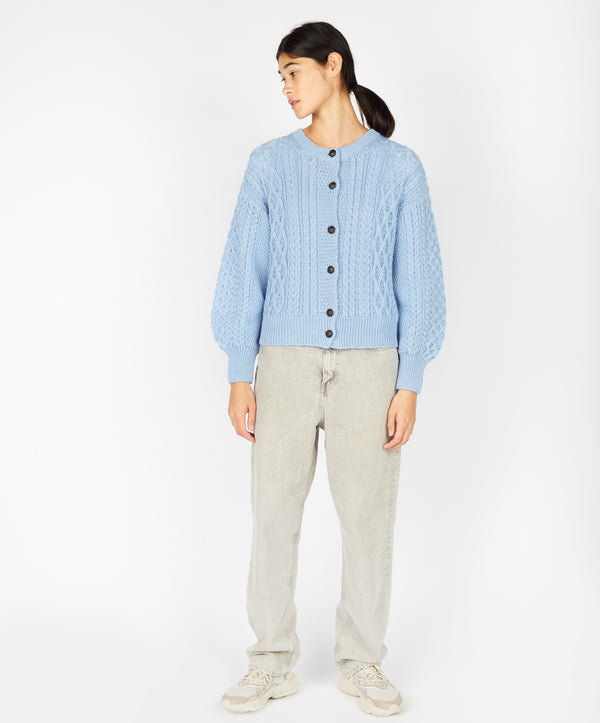 irelands eye Clover Cropped Aran Cardigan Morning Sky
