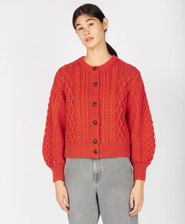 irelands eye Clover Cropped Aran Cardigan Orange Marl