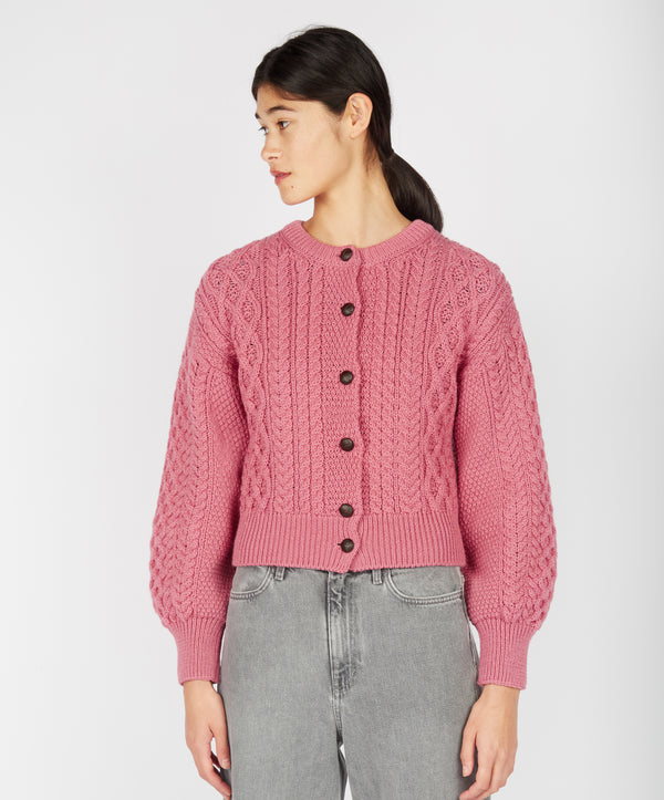 irelands eye Clover Cropped Aran Cardigan Rosa Pink