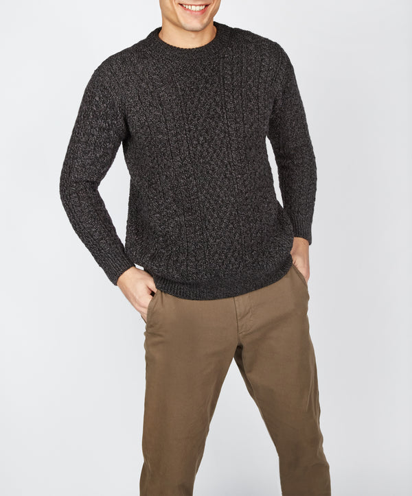 Irelands Eye Cuileann Aran Crew Neck Sweater Anthracite