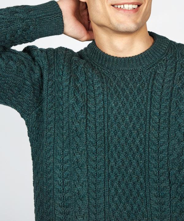Irelands Eye Cuileann Aran Crew Neck Sweater Evergreen