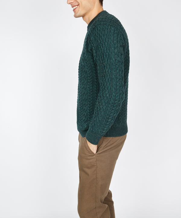 Irelands Eye Cuileann Aran Crew Neck Sweater Evergreen