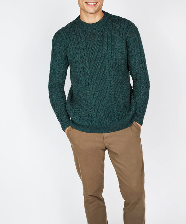 irelands eye Cuileann Aran Crew Neck Sweater Evergreen