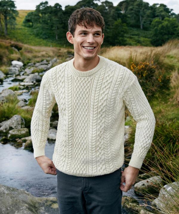 Irelands Eye Cuileann Aran Crew Neck Sweater Natural