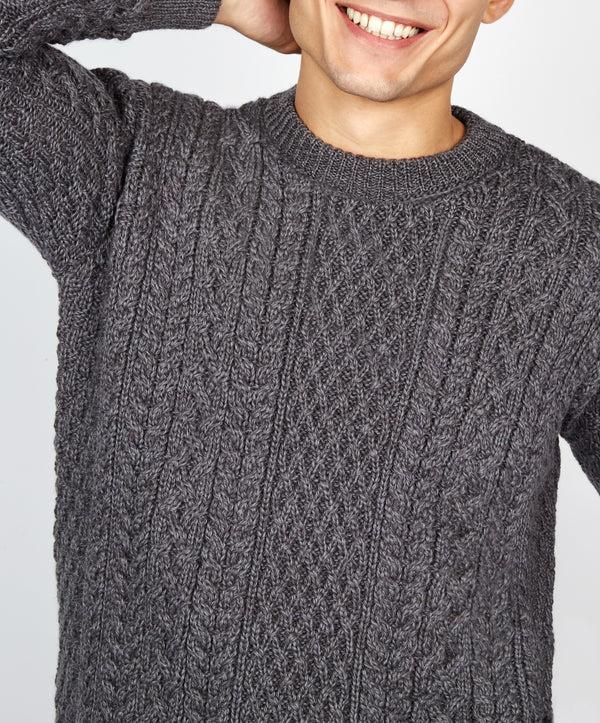 Irelands Eye Cuileann Aran Crew Neck Sweater Steel Marl