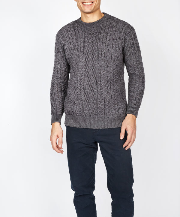 irelands eye Cuileann Aran Crew Neck Sweater Steel Marl
