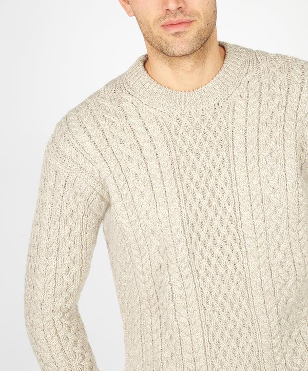 Irelands Eye Cuileann Aran Crew Neck Sweater Stone Marl