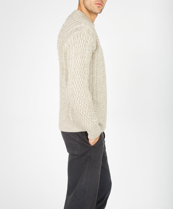 Irelands Eye Cuileann Aran Crew Neck Sweater Stone Marl